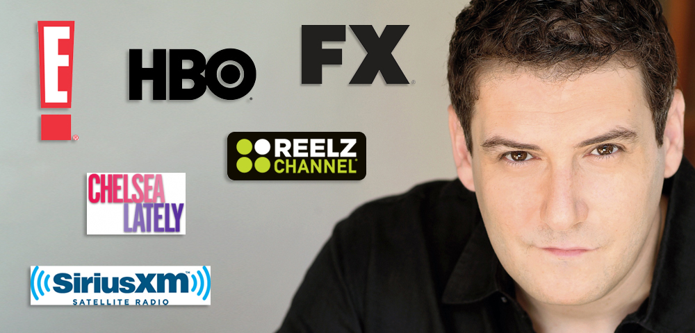 Man portrait with TV and radio logos