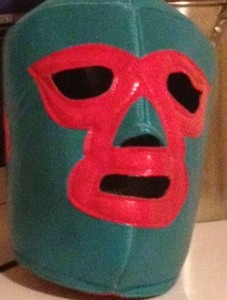 Teal and red lucha libre mask