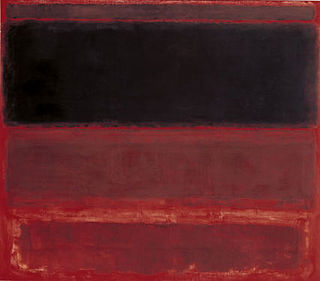 Abstract red painting with dark horizontal bands